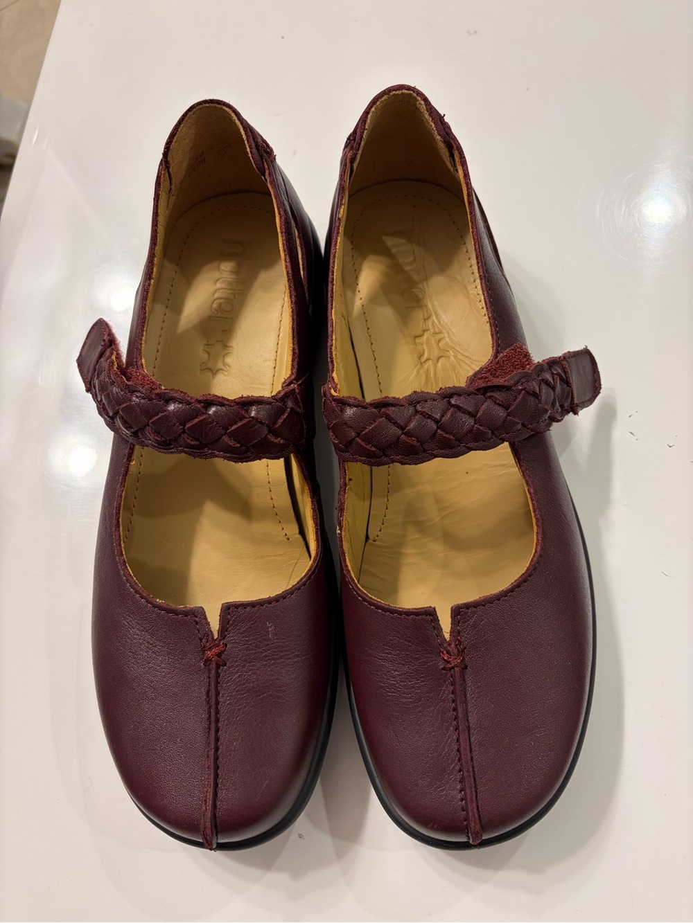 hotter Women's Braided Strap Mary Jane Flats in Burgundy